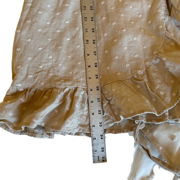 WAYF Womens L Ruffle Wrap Dress Polka Dot Linen Summer Classic Minimalist - Picture 12 of 14